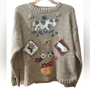 VTG 90s Nordic Fair Isle Mock Neck Pullover Sweater M Farmhouse Farm Animals